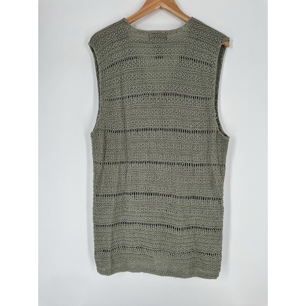 VTG 90s Y2K Sage Green Crochet Boho Cardigan Vest Cottage Grandma XL Hunt Club - Picture 6 of 6